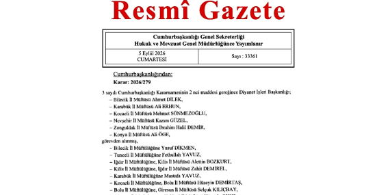 Kararnameyle 6 müftü merkeze çekildi, 35 ile yeni atama